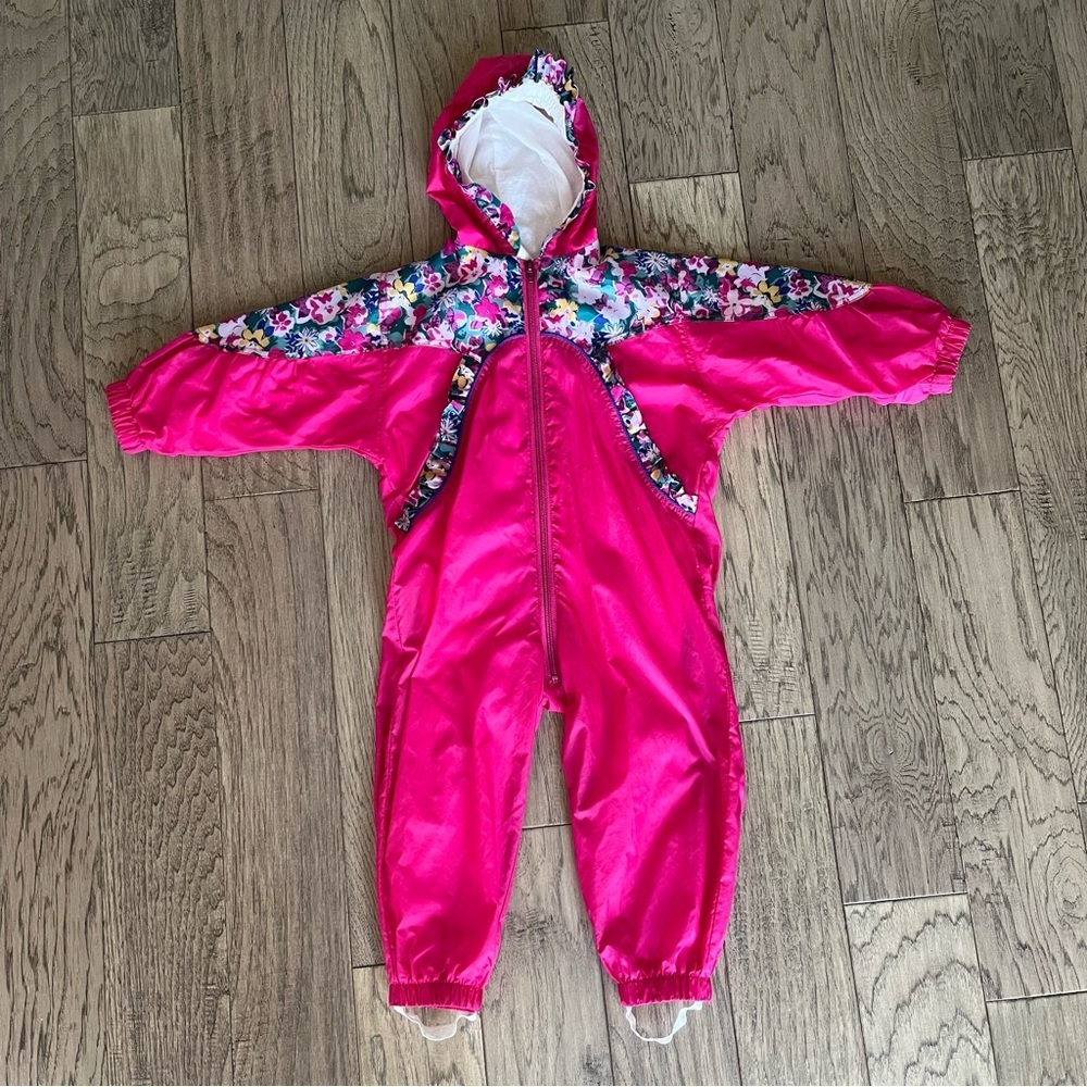 Vintage girls 3t pink floral rain splash suit